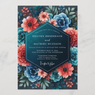 Invitación Boda Flora Audaz Coral Zafiro