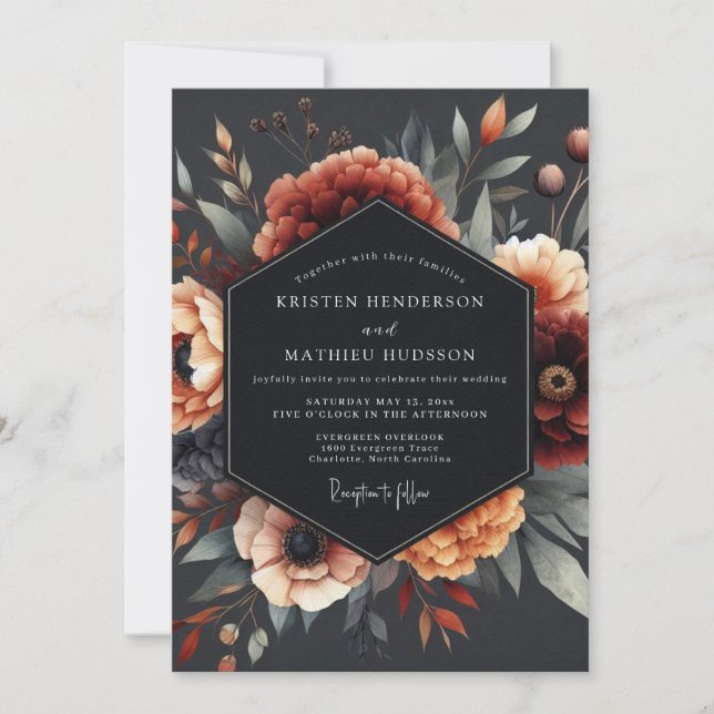 Invitación Boda Flora Barroco Carbón (Anverso)