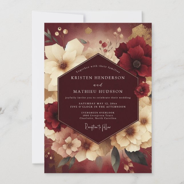 Invitación Boda Flora Barroco de Borgoña (Anverso)