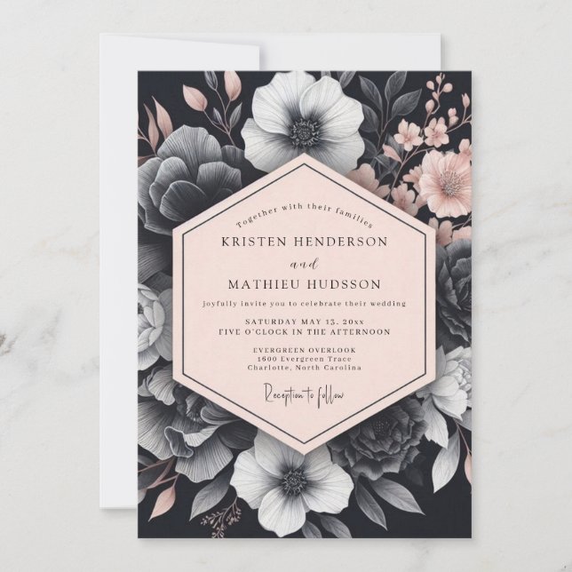 Invitación Boda Flora Blush Noir Chiaroscuro (Anverso)
