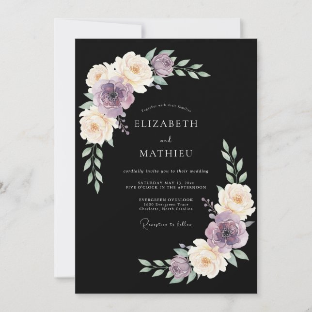 Invitación Boda Flora Botánica de Crema de Lavanda (Anverso)