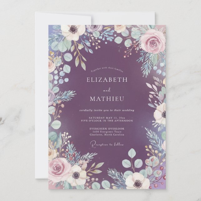 Invitación Boda Flora Botánica Mística Ciruela (Anverso)
