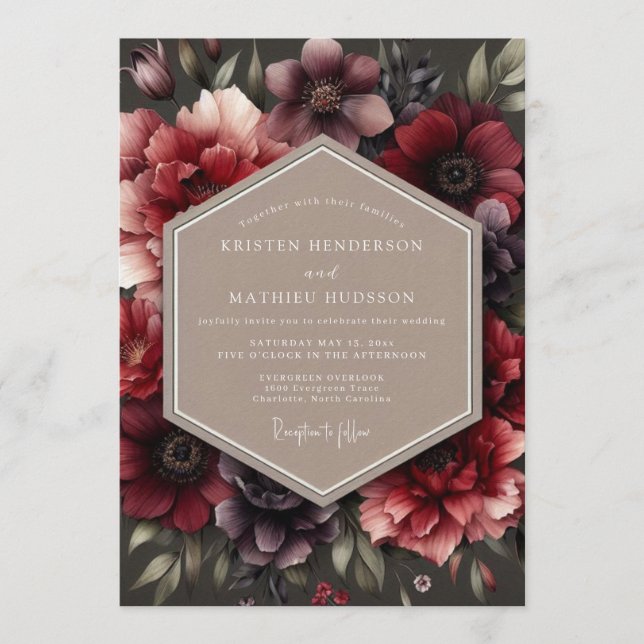Invitación Boda Flora Burgundy Impasto (Anverso)