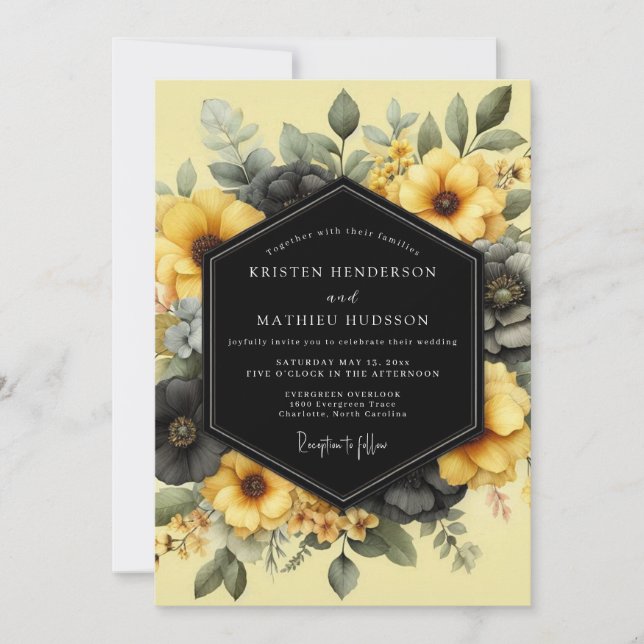 Invitación Boda Flora Chiaroscuro Amarillo (Anverso)