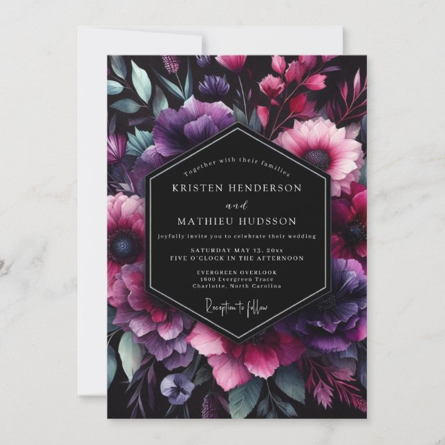 Invitación Boda Flora Chiaroscuro Ciruela (Anverso)