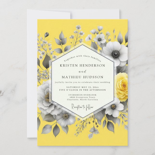 Invitación Boda Flora Citron Grafito (Anverso)