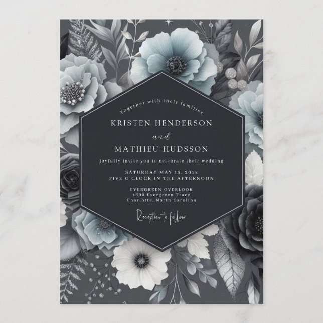 Invitación Boda Flora Crepuscular Pizarra (Anverso)