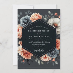 Invitación Boda Flora Crepúsculo Coral Pizarra