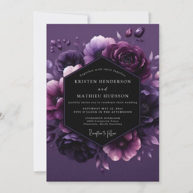 Invitación Boda Flora Crepúsculo de Amatista (Anverso)