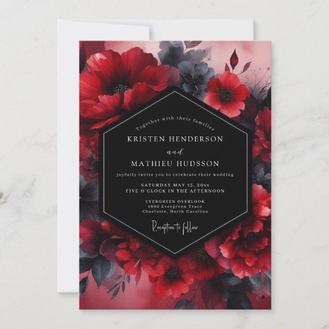 Invitación Boda Flora Crepúsculo Escarlata (Anverso)