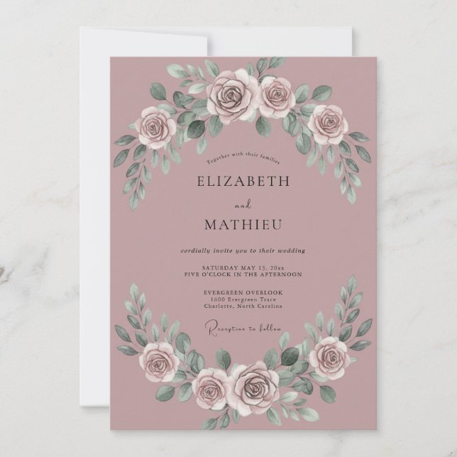 Invitación Boda Flora de Rosado Rosa Botánico (Anverso)