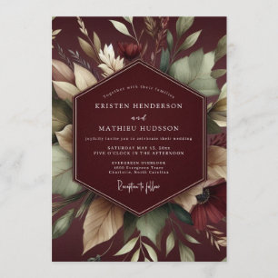 Invitación Boda Flora de Terciopelo Borgoña
