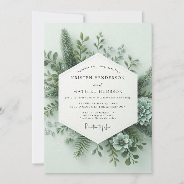 Invitación Boda Flora del Bosque Verde Salvia (Anverso)