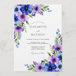 Invitación Boda Flora Etérea Azul Real