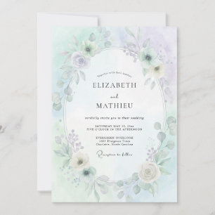 Invitación Boda Flora Etérea Verde Espuma de Mar