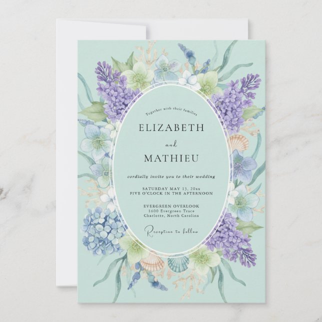 Invitación Boda Flora Etérea Verde Menta (Anverso)