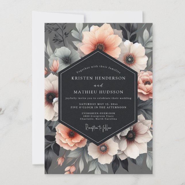 Invitación Boda Flora Luminosa de Carbón (Anverso)