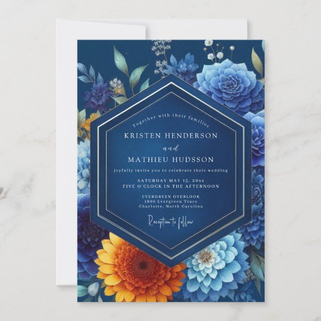 Invitación Boda Flora Luminosa de Zafiro (Anverso)