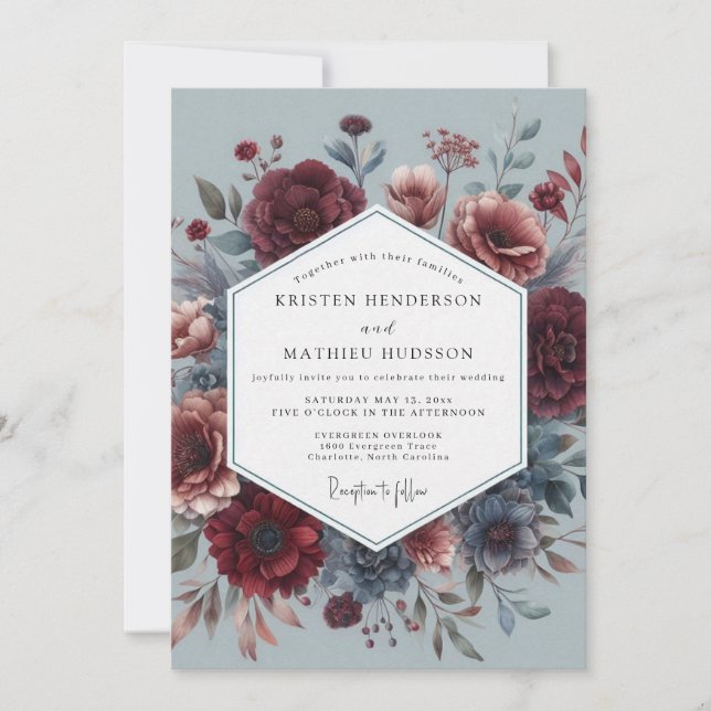 Invitación Boda Flora Maestra Holandesa Clarete (Anverso)