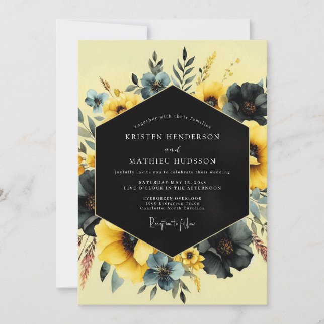 Invitación Boda Flora Malhumorada Pizarra Azafrán (Anverso)
