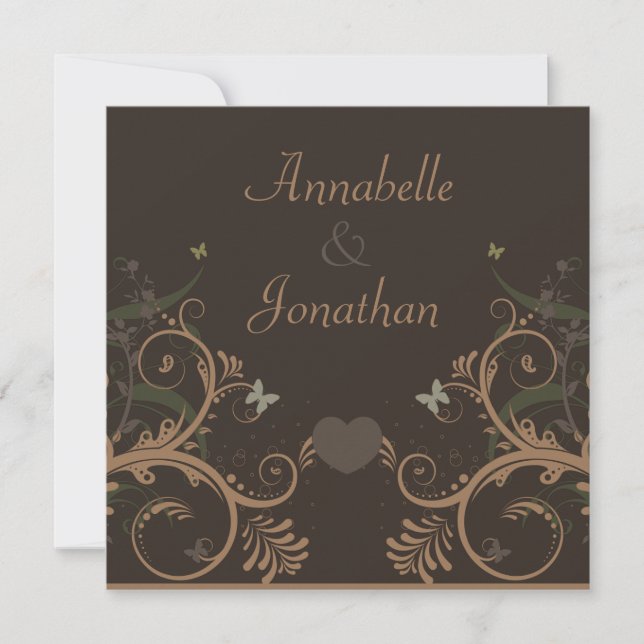 Invitación Boda Flora Marrón Mariposa (Anverso)