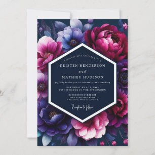 Invitación Boda Flora Medianoche Fucsia