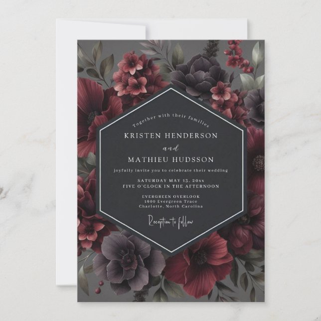 Invitación Boda Flora Moody Granate (Anverso)