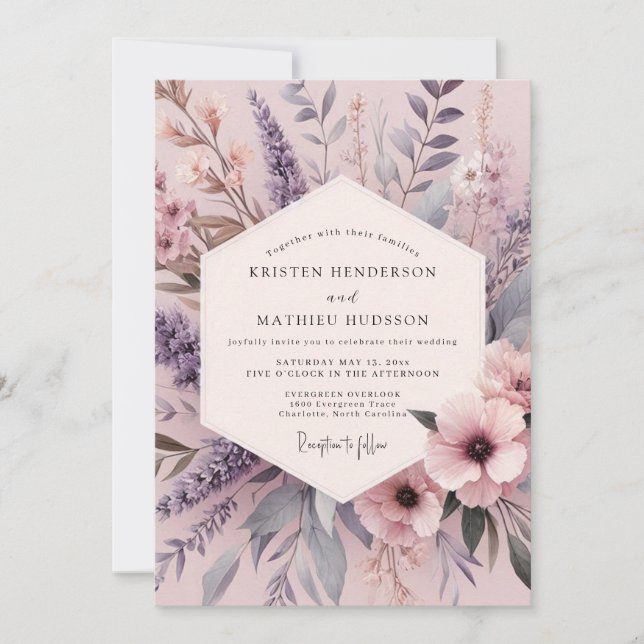 Invitación Boda Flora Niebla Lila (Anverso)