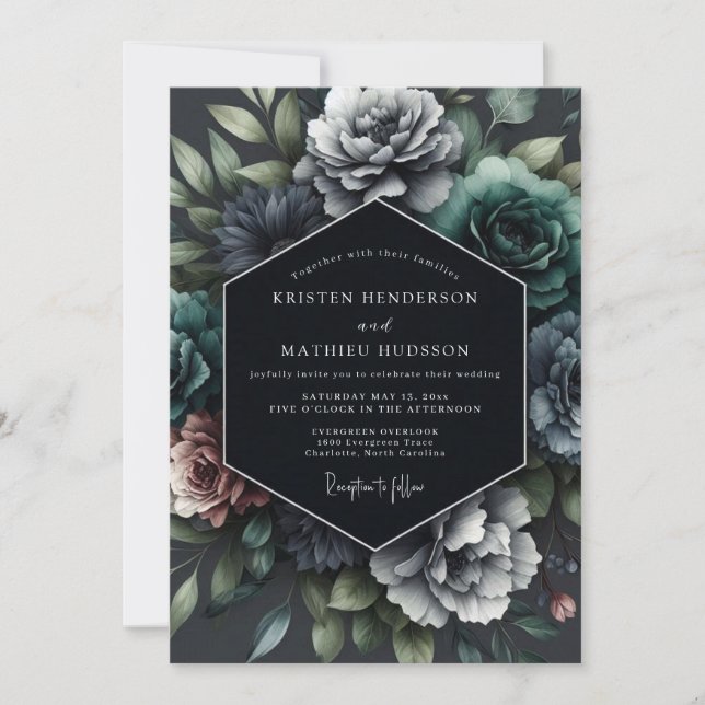 Invitación Boda Flora Opulenta de Pizarra (Anverso)