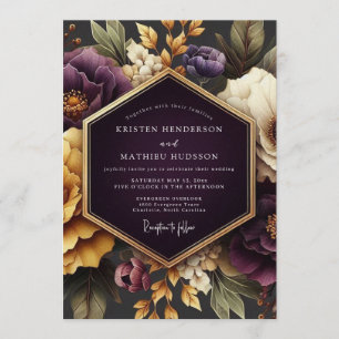 Invitación Boda Flora Opulenta Plum Gold