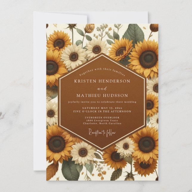 Invitación Boda Flora Otoñal Vara de Oro (Anverso)
