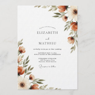 Invitación Boda Flora Pintada Naranja Quemada
