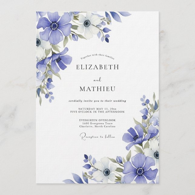 Invitación Boda Flora Pintor Periwinkle (Anverso)