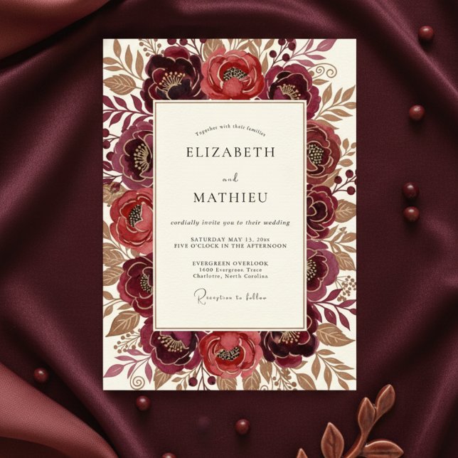 Invitación Boda Flora Pintoresca Borgoña (Subido por el creador)