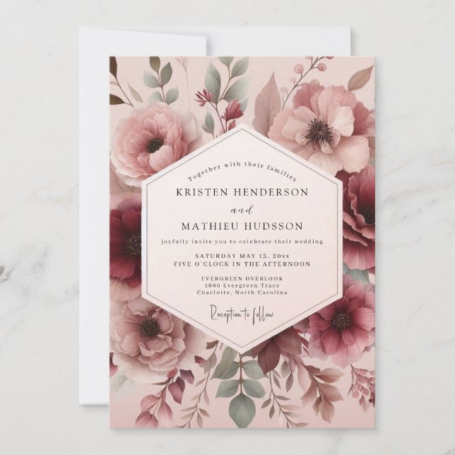 Invitación Boda Flora Pintoresca de Rosewood (Anverso)