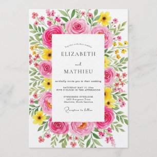 Invitación Boda Flora Pintoresca Fucsia