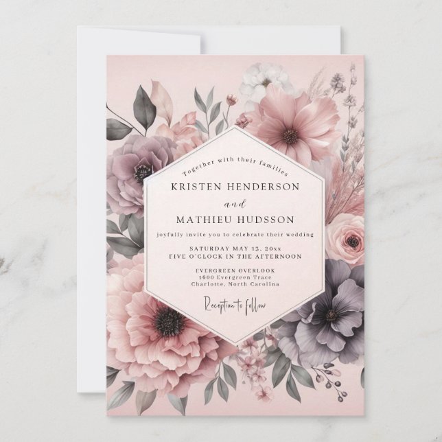 Invitación Boda Flora Poética de Agua de Rosa (Anverso)