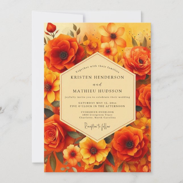 Invitación Boda Flora Puesta de Sol Ámbar (Anverso)