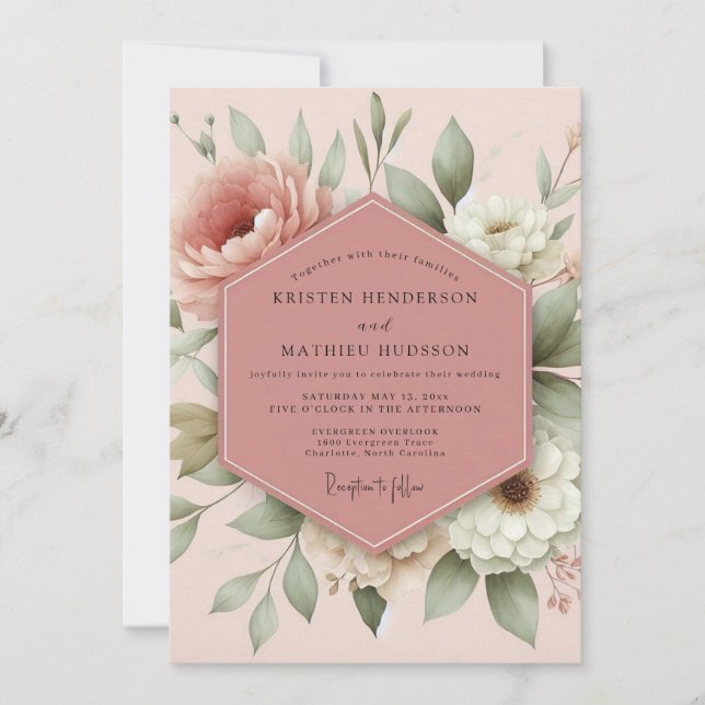 Invitación Boda Flora Romántica con Rubor (Anverso)