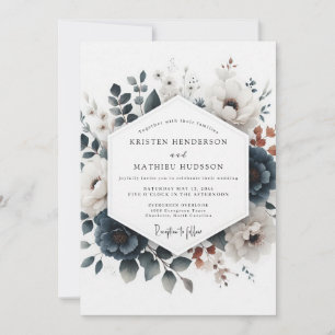 Invitación Boda Flora Russet Azul Polvoriento