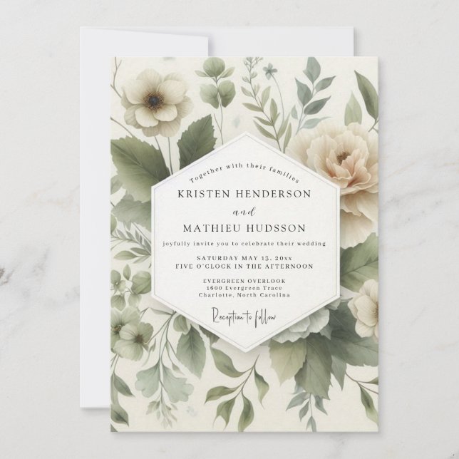 Invitación Boda Flora Silenciada Salvia (Anverso)