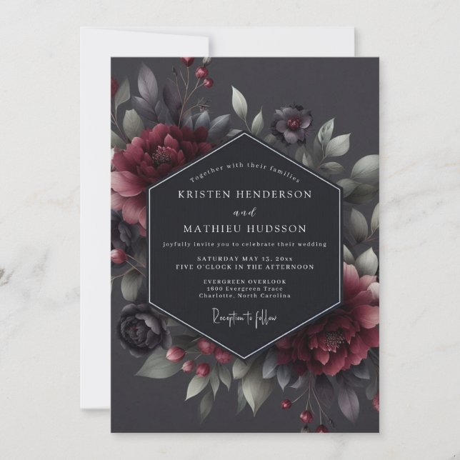 Invitación Boda Flora Sombría Claret (Anverso)