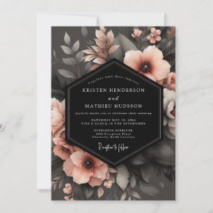 Invitación Boda Flora Sombría de Melocotón Carbón
