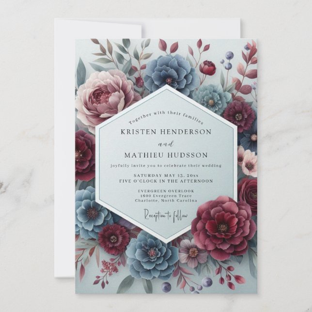 Invitación Boda Flora Sombría Slate Rouge (Anverso)