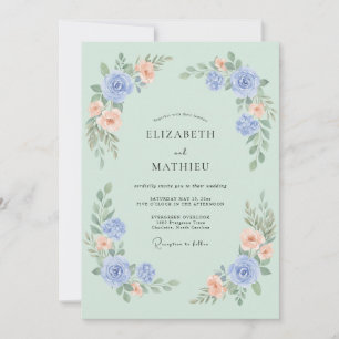 Invitación Boda Flora Verde Menta Delicada