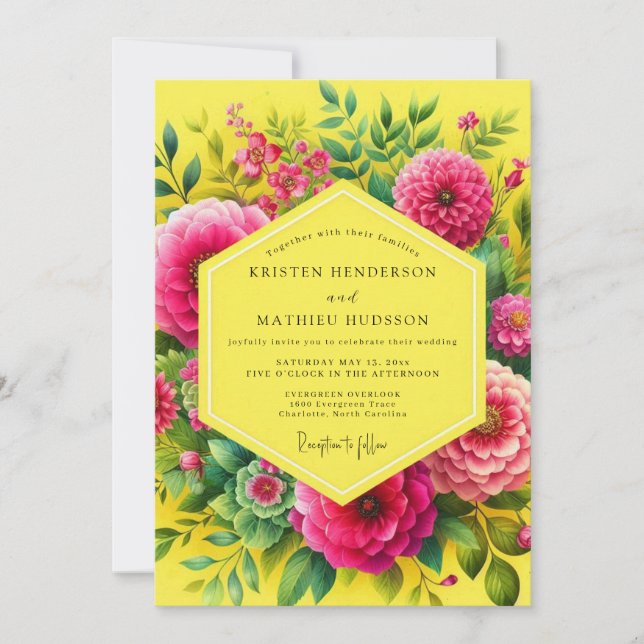 Invitación Boda Flora Vibrante de Limón (Anverso)