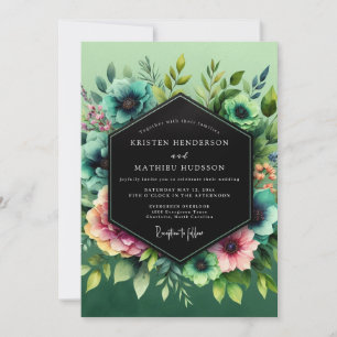 Invitación Boda Flora Vibrante Rubor Verde Teal