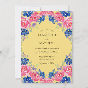 Invitación Boda Floración Amarillo Magenta Cobalto