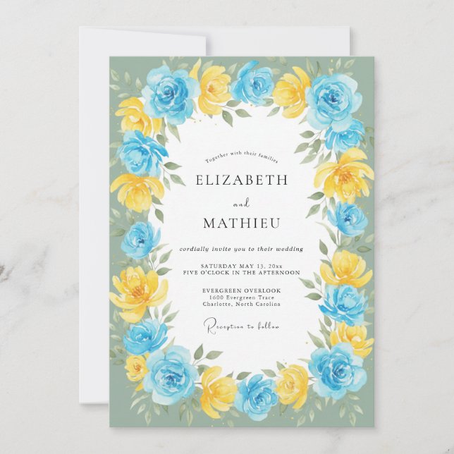 Invitación Boda Floración Azure Amarillo (Anverso)