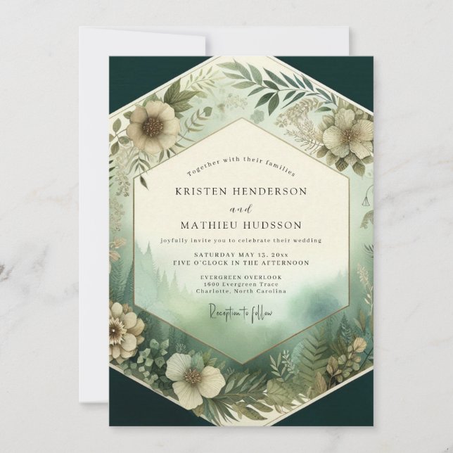 Invitación Boda Floración Bosque Esmeralda (Anverso)